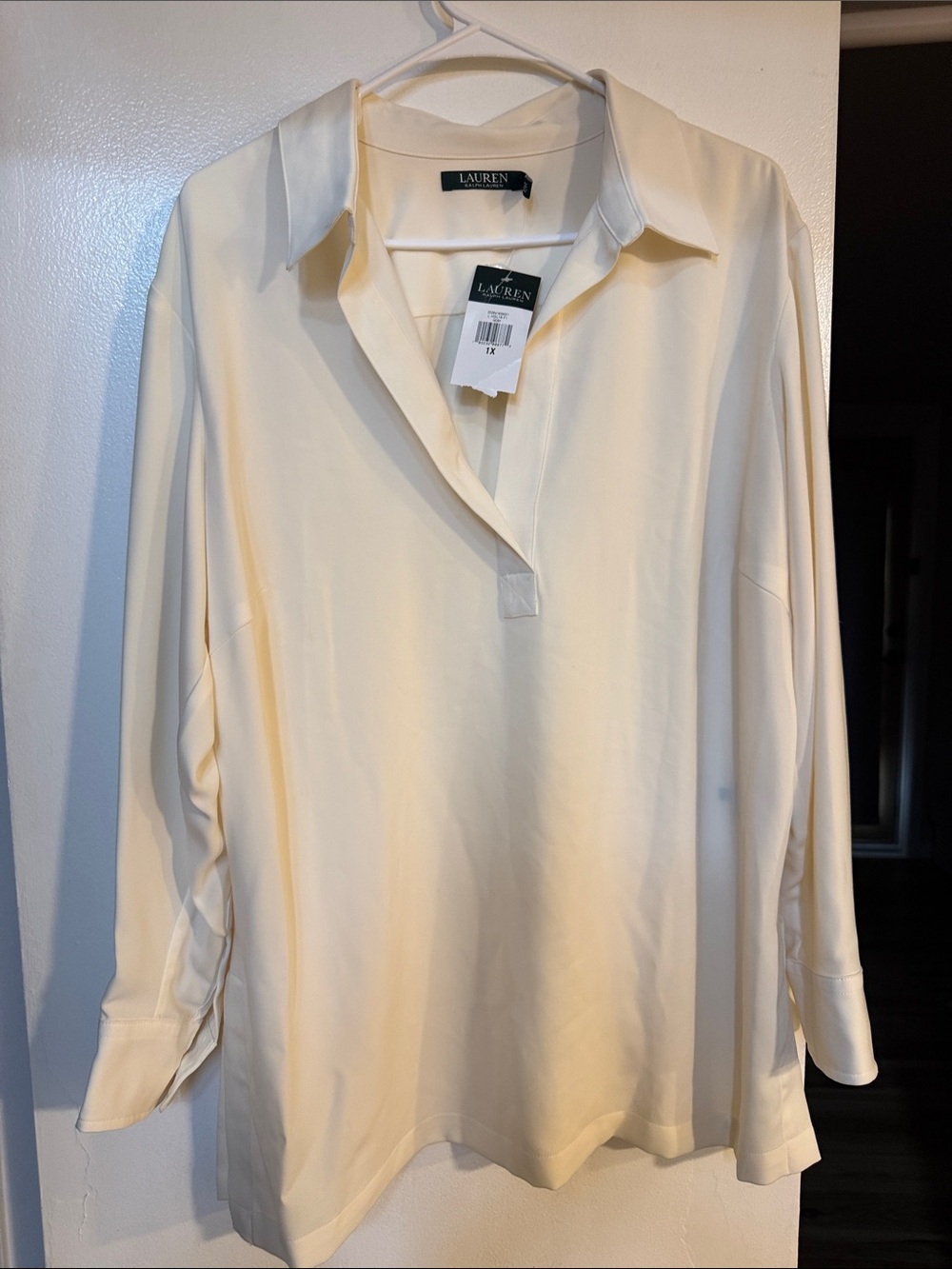 Lauren Ralph Lauren Cream Collared V-Neck Long Sleeve Tunic